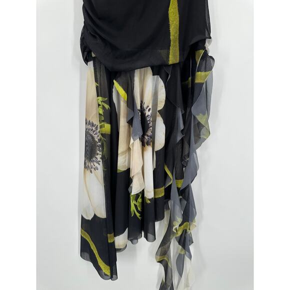 ZARA Strapless Midi Dress Floral Print Tulle Ruched Y2k Style Maxi Blogger Fav - Picture 9 of 15